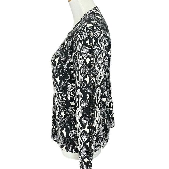 J McLaughlin Black and White Snakeskin Print Cardigan Sweater M - Picture 2 of 5